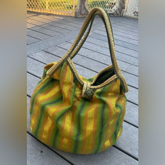 Old Navy Boho Tote Bag Green & Gold - Picture 1 of 8
